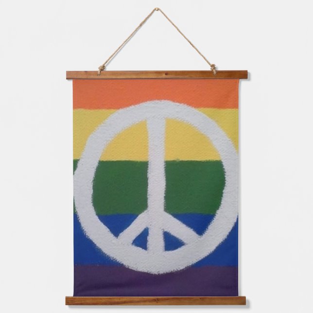 Rainbow Peace Sign Wandteppich Mit Holzrahmen (Vorderseite)