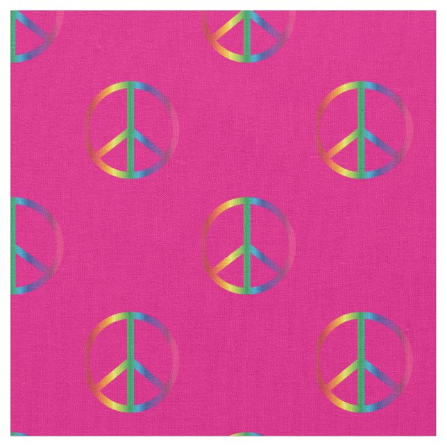 Rainbow Peace Signs Pink Stoff (Nahaufnahme)