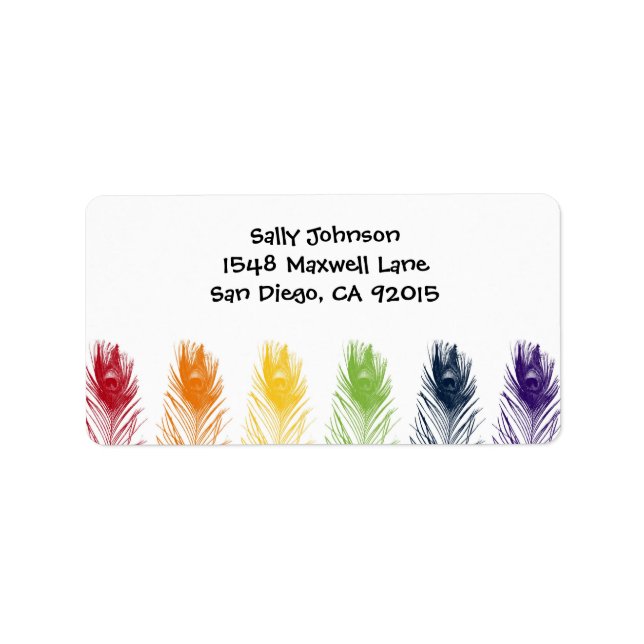 Rainbow Peacock Feather Address Labels Adressaufkleber (Vorne)