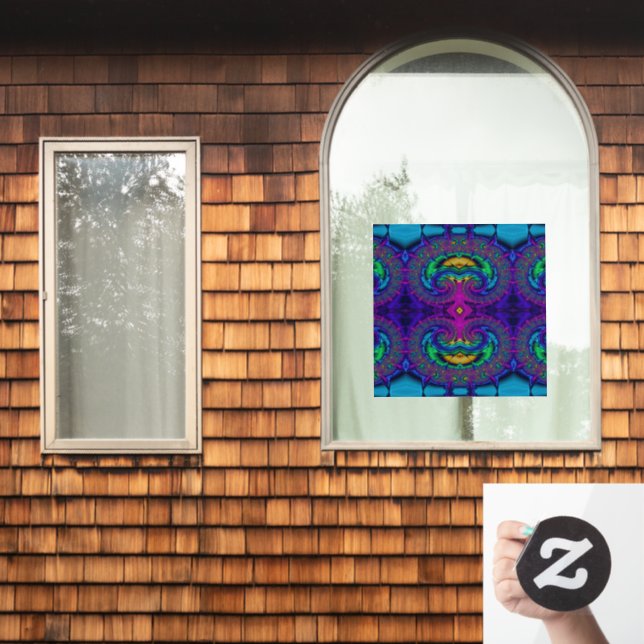 Rainbow Peacock Fraktal Swirl farbiges Glas Look Fensteraufkleber (Fenster Zuhause)