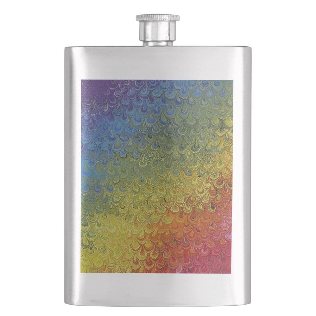 Rainbow Peacock Marble Flachmann (Vorderseite)
