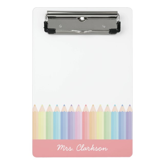 Rainbow Pencils Personalisiert Teacher Mini Klemmbrett (Vorderseite)
