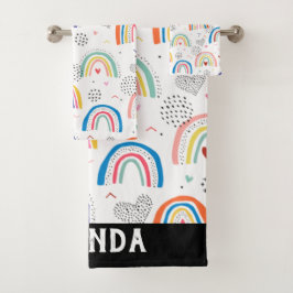 Rainbow Personalisiert Name Bath Handtuch Set