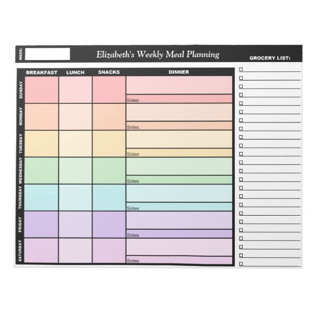 Rainbow Personalisierten Weekly Meal Planning Note Notizblock (Vorderseite)