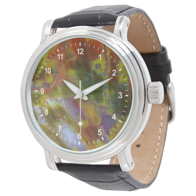 Rainbow Petrified Wood Armbanduhr (Schrägansicht)