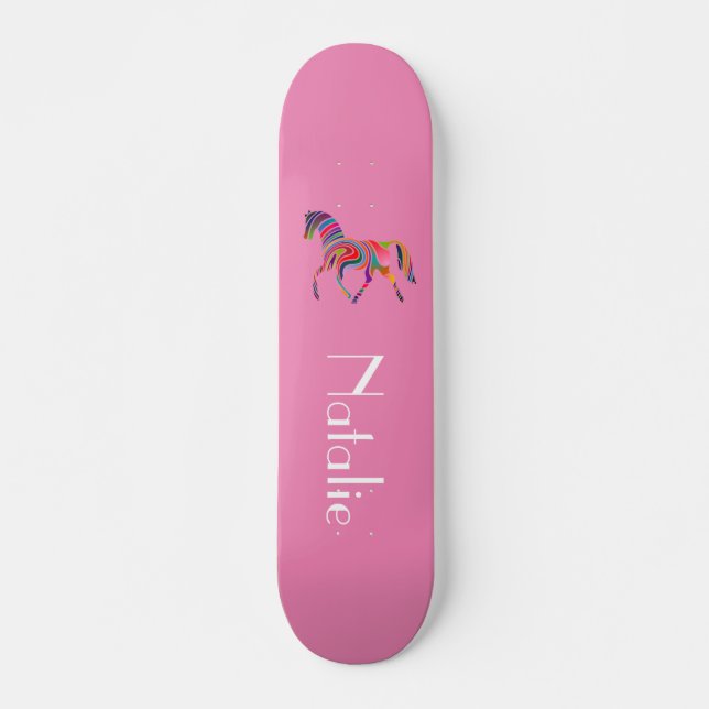 Rainbow-Pferd in Rosa - Ihr Name Skateboard (Vorne)