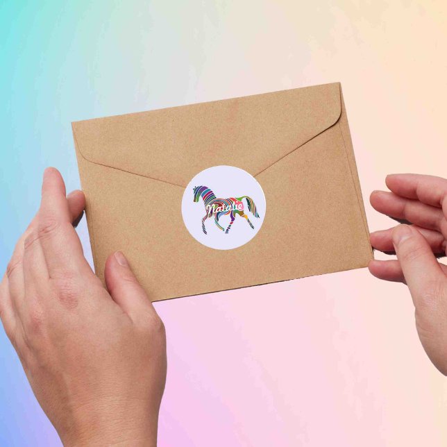 Rainbow-Pferd - personalisiert Runder Aufkleber (Von Creator hochgeladen)