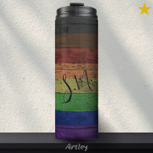 Rainbow Philadelphia Pride Flag Holzkörnername Thermosbecher