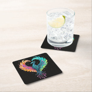 Rainbow Phoenix Herz Rechteckiger Pappuntersetzer