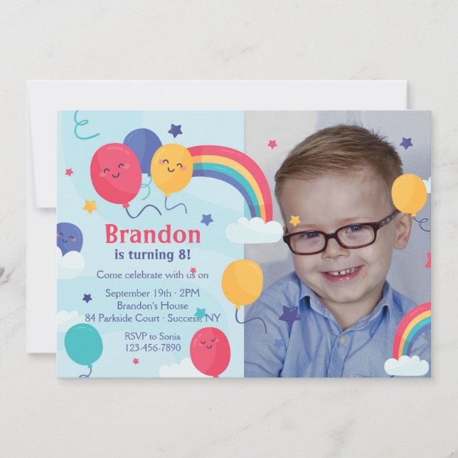 Rainbow Photo Anniversaire Invitation (Devant)