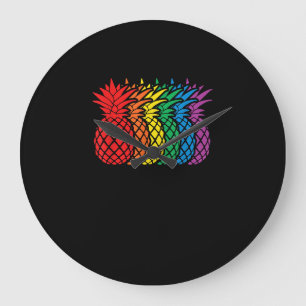 Rainbow Pineapples Aloha Hawaiian Gay Pride Monat Große Wanduhr