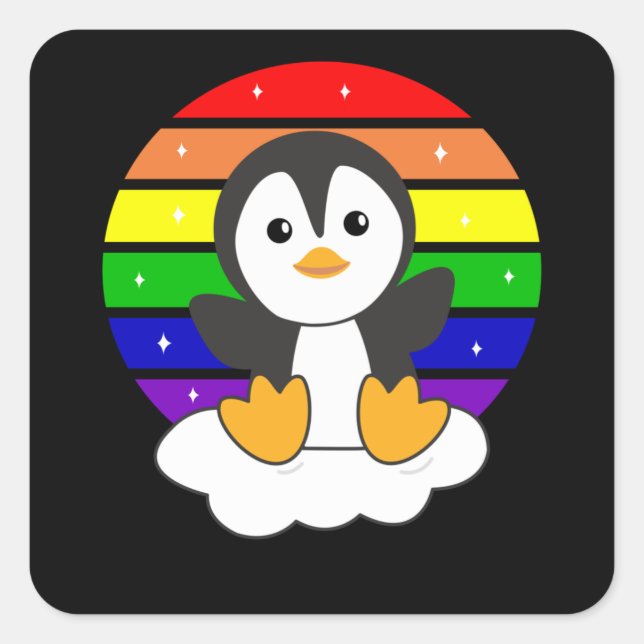 Rainbow Pinguin Sweet Pinguine für Kinder Quadratischer Aufkleber (Vorderseite)