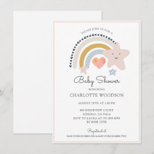 Rainbow Pink Heart Girl Baby shower Invitation