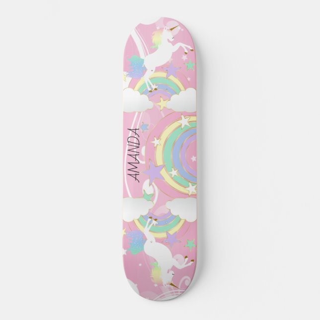 Rainbow Pink Unicorn skateboard (Recto)