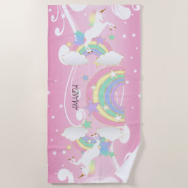 Rainbow Pink Unicorn Strandtuch