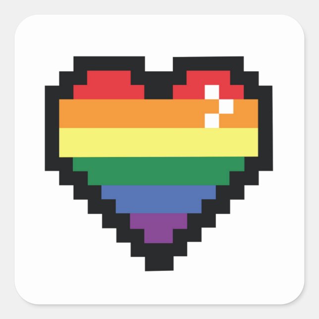 Rainbow Pixel Heart Quadratischer Aufkleber (Vorderseite)