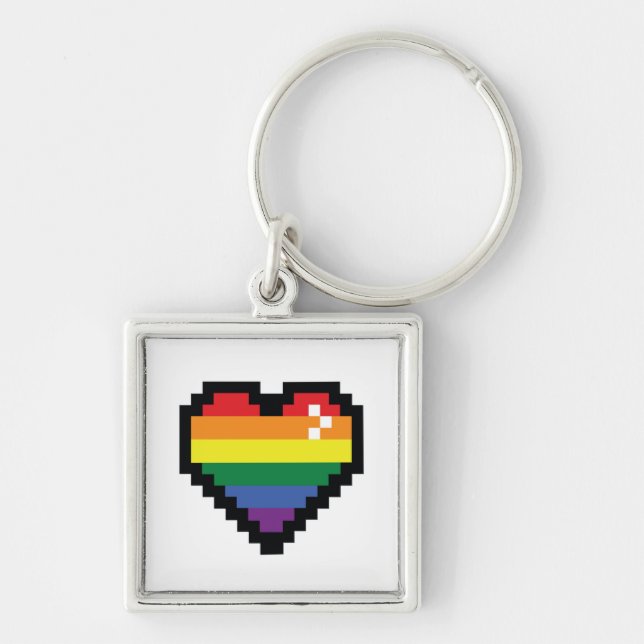 Rainbow Pixel Heart Schlüsselanhänger (Vorne)