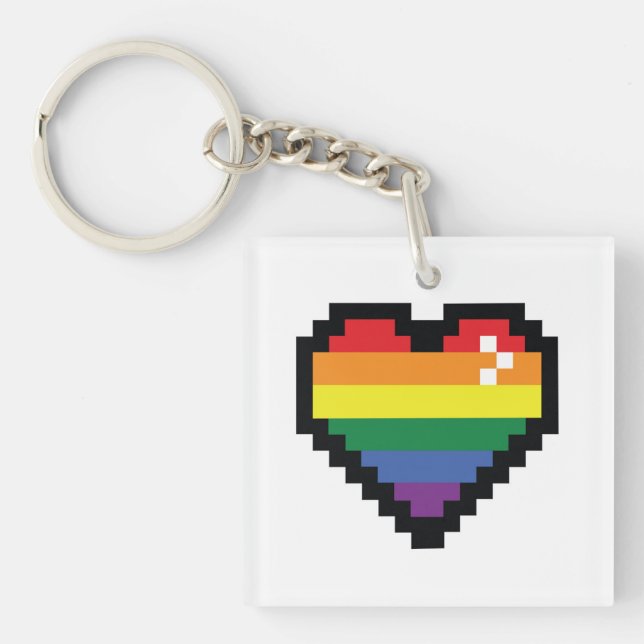 Rainbow Pixel Herz Schlüsselanhänger (Vorderseite)