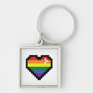 Rainbow Pixel Herz Schlüsselanhänger