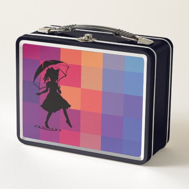 Rainbow Pixel Silhouette Girl Metal Lunchbox (Vorderseite)