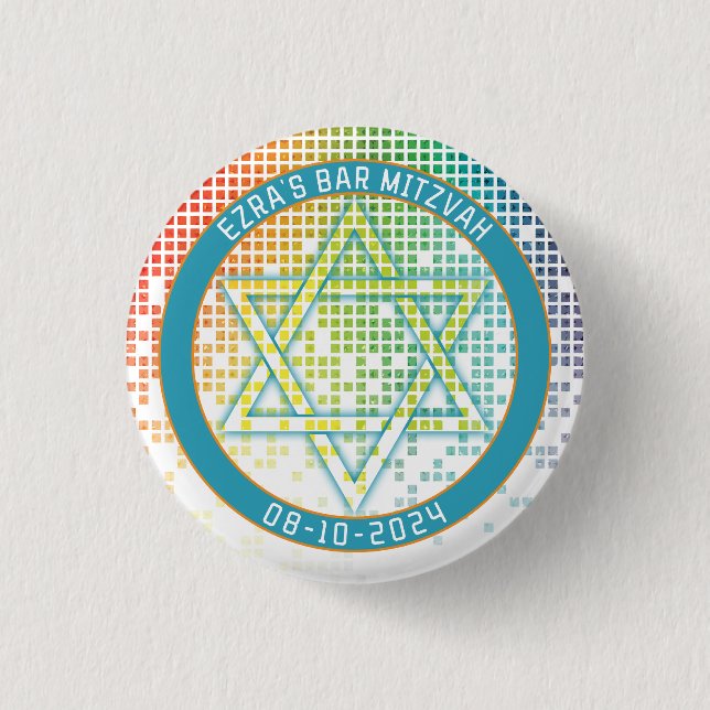 Rainbow Pixel Video Game Gamer Bar Mitzvah Button (Vorderseite)