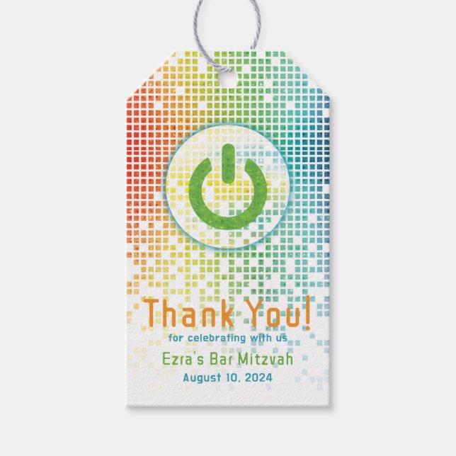 Rainbow Pixel Video Game Gamer Bar Mitzvah Geschenkanhänger (Vorderseite)