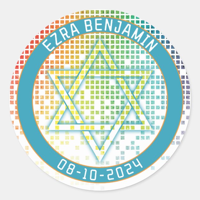 Rainbow Pixel Video Game Gamer Bar Mitzvah Runder Aufkleber (Vorderseite)