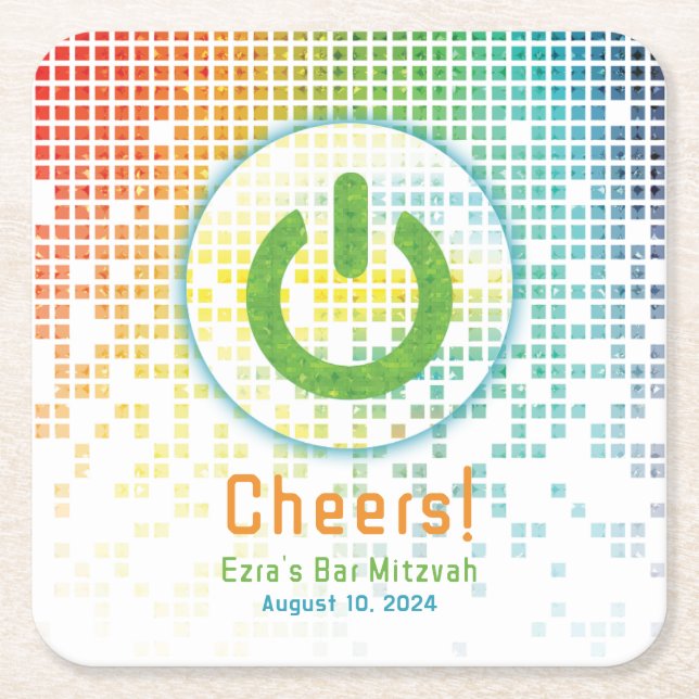 Rainbow Pixels Videospiel Gamer Bar Mitzvah Rechteckiger Pappuntersetzer (Vorderseite)