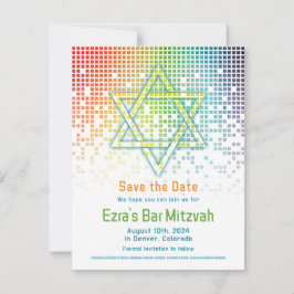 Rainbow Pixels Videospiel Gamer Bar Mitzvah Save The Date