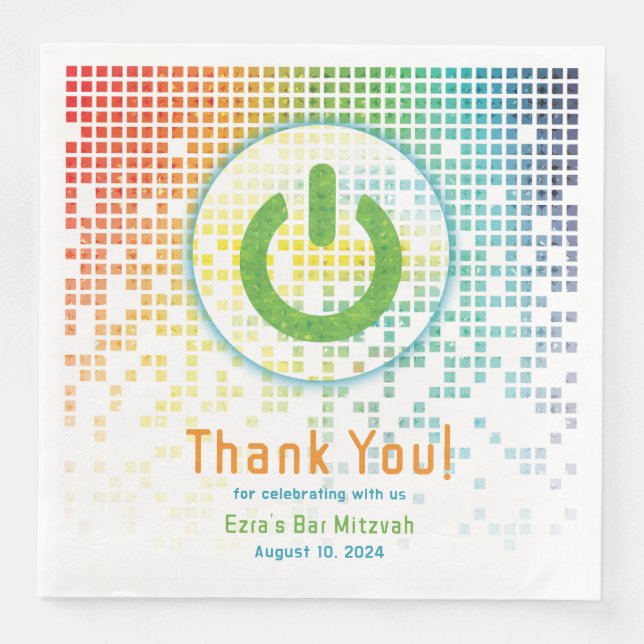 Rainbow Pixels Videospiel Gamer Bar Mitzvah Serviette (Vorderseite)