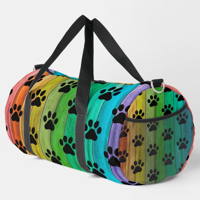 Rainbow Plank Paw Print Pet Weekender Duffle Bag (Rechte Ecke)