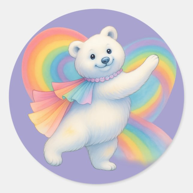 Rainbow Polar Bear Kids Sticker – Cute Character  (Vorderseite)