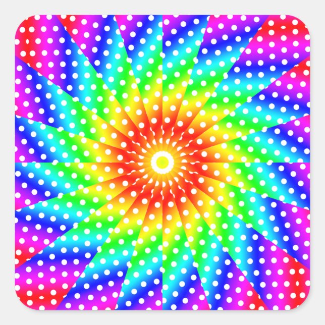 Rainbow Polka Dot Kaleidoscope Mandala Quadratischer Aufkleber (Vorderseite)