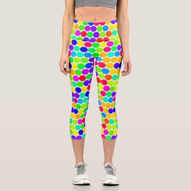Rainbow Polka Dot Pattern Capri Leggings (Vorderseite)