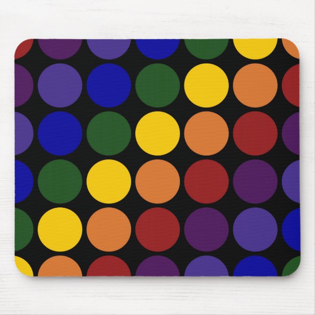 Rainbow Polka Dots auf Schwarz Mousepad (Vorne)