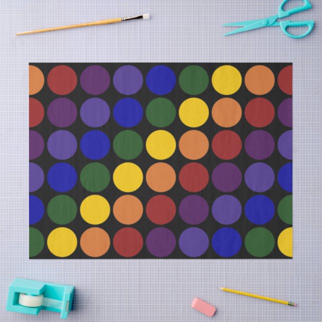 Rainbow Polka Dots auf schwarzem Gewebe Seidenpapier (Basteln)