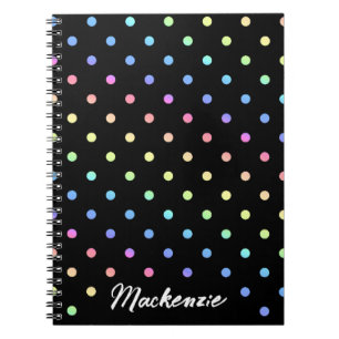 Rainbow Polka Dots Individuelle Name auf Black Notizblock