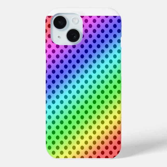 Rainbow Polka Dots iPhone 15 Hülle (Rückseite)