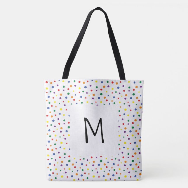 Rainbow Polka Dots Monogramm Tasche (Vorderseite)