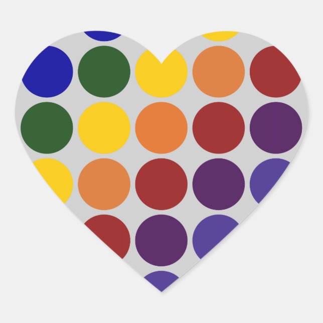 Rainbow Polka Dots on Gray Herz-Aufkleber (Vorderseite)