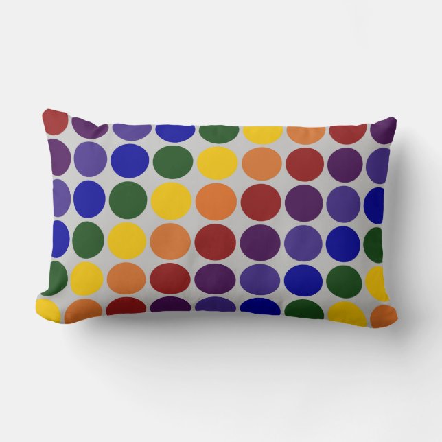 Rainbow Polka Dots on Gray Lendenkissen (Vorderseite)