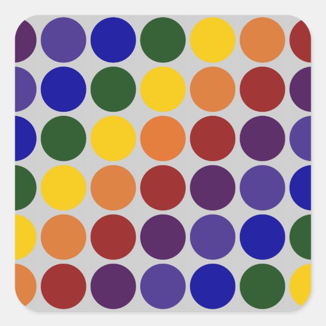Rainbow Polka Dots on Gray Quadratischer Aufkleber (Vorderseite)