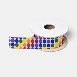 Rainbow Polka Dots on Gray Satinband