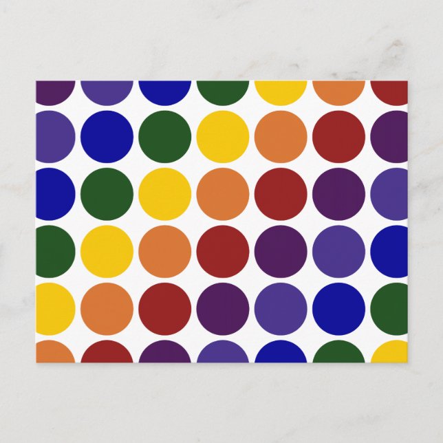 Rainbow Polka Dots on White Postkarte (Vorderseite)
