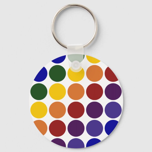 Rainbow Polka Dots on White Schlüsselanhänger (Vorderseite)