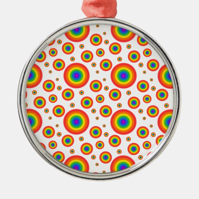 Rainbow Polka Dots Silbernes Ornament (Vorne)