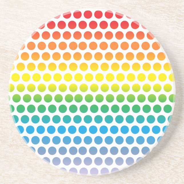 Rainbow Polka Dots White Sandstein Untersetzer (Vorne)