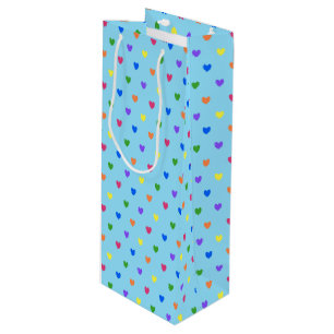 Rainbow-Polka-Herzen auf Babyblau Geschenktüte Für Weinflaschen