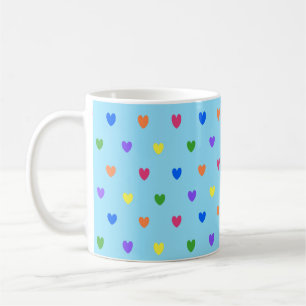Rainbow-Polka-Herzen auf Babyblau Kaffeetasse