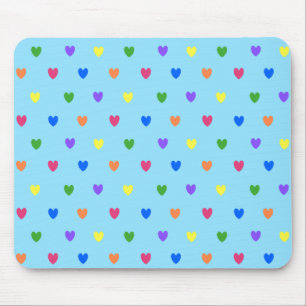 Rainbow-Polka-Herzen auf Babyblau Mousepad